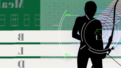 animation of data processing with scope scanning over woman silhouette on green background