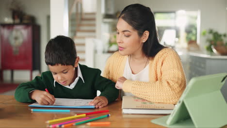 school, work and mom helping child in home