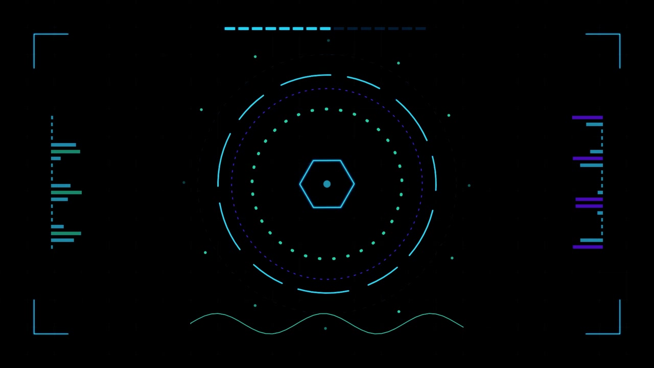 Futuristic Digital HUD Interface with Rotating Circular Elements