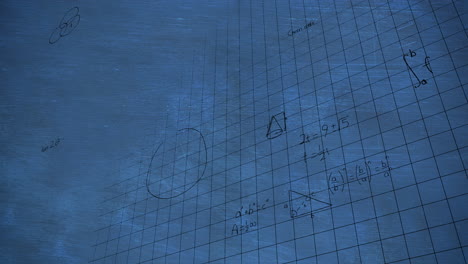 mathmatical calculations in black floating over a blue background 4k