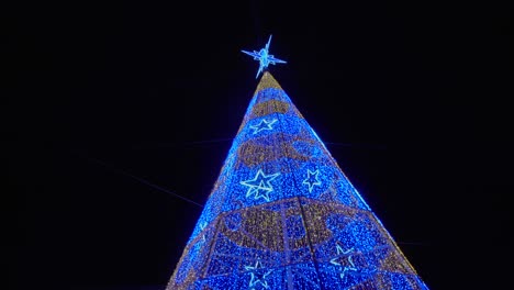 árbol-De-Navidad-En-La-Noche-En-La-Ciudad-De-Castelo-Branco