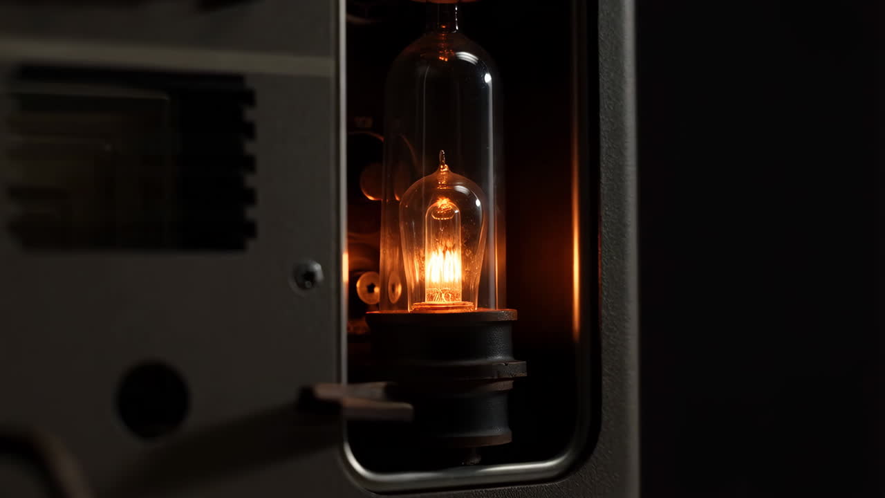Illuminated Vintage Vacuum Tube in Electronic Device