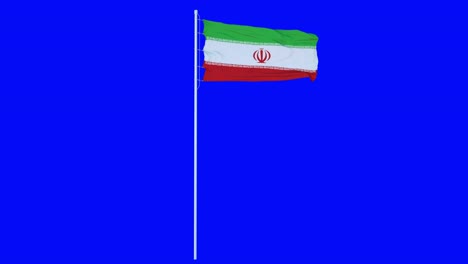 bandera de irán ondeando en el viento en pantalla azul o fondo de tecla de croma. animación 4k