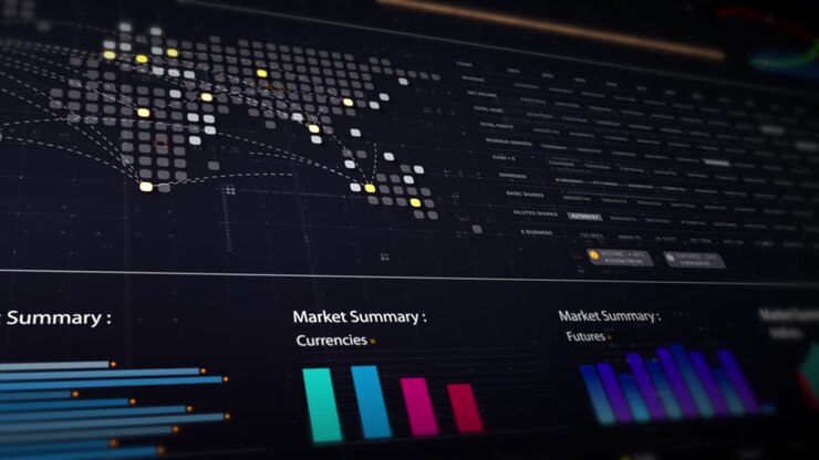 Dynamic data visuals for business info graphics, animated charts, and data-driven insights for a business meeting mock-up. Explore the world of trading, stock exchanges, and crypto