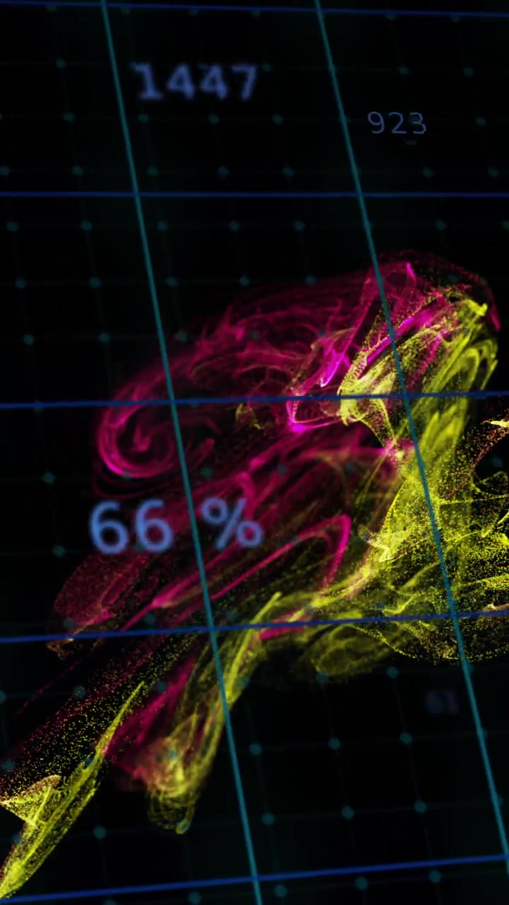 Animazione colorata di visualizzazione dati su griglia con valori numerici e percentuali