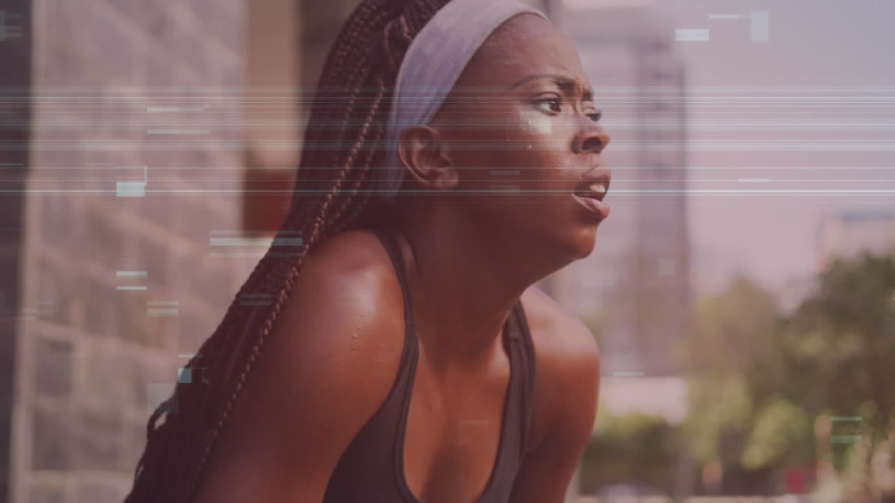 Animation of interference over african american sportswoman