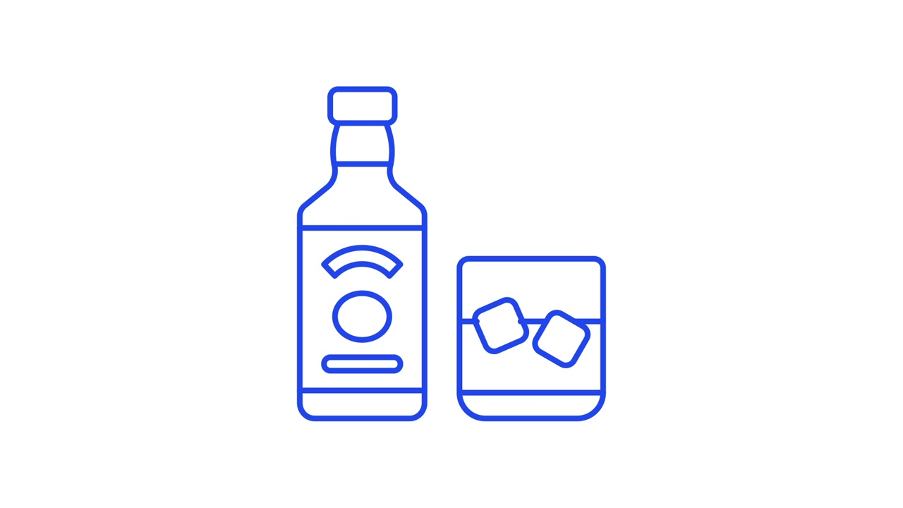 Animated Line Drawing of a Bottle and Glass with Ice