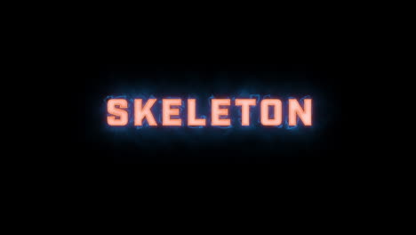 A-short-high-quality-motion-graphic-typographic-reveal-of-the-words-"skeleton"-with-various-colour-options-on-a-black-background,-animated-in-and-animated-out-with-electric,-misty-elements