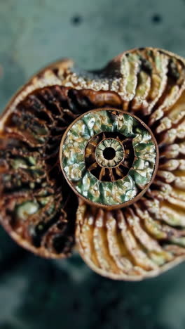 detailed view of an ammonite fossil