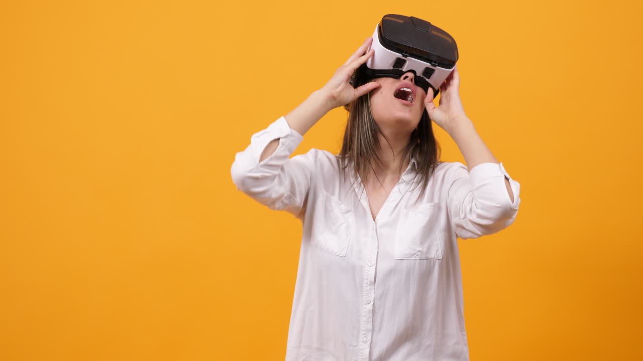 Woman experiencing virtual reality with VR headset
