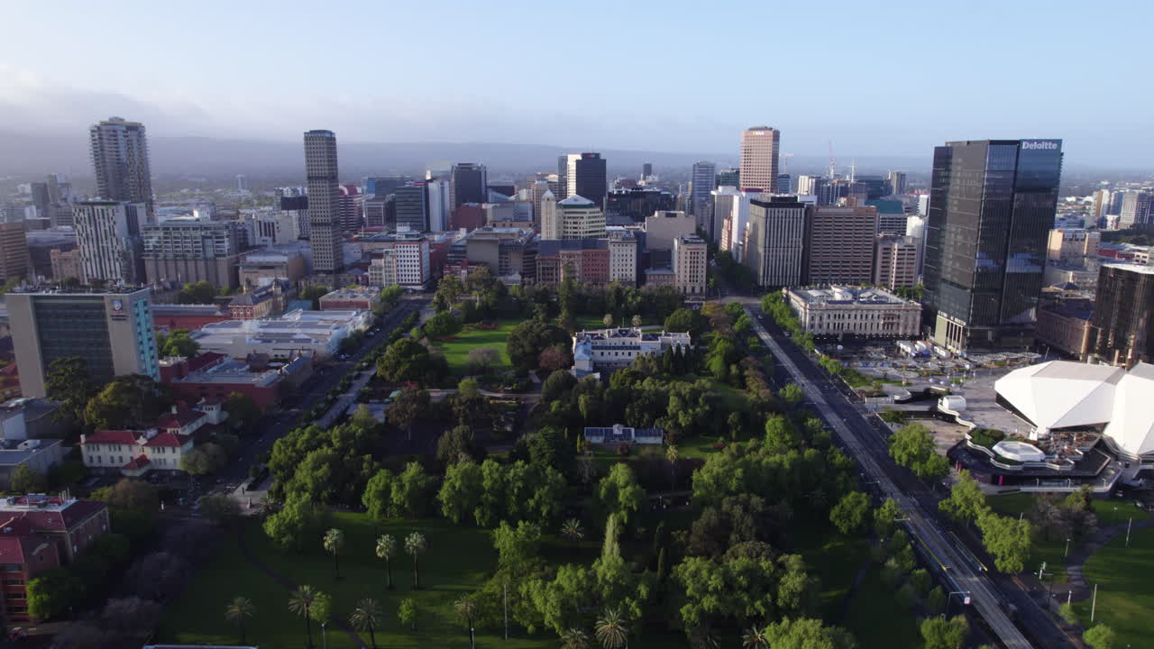 AERIAL: Government house and the Gardens and Grounds park, in sunny Adelaide