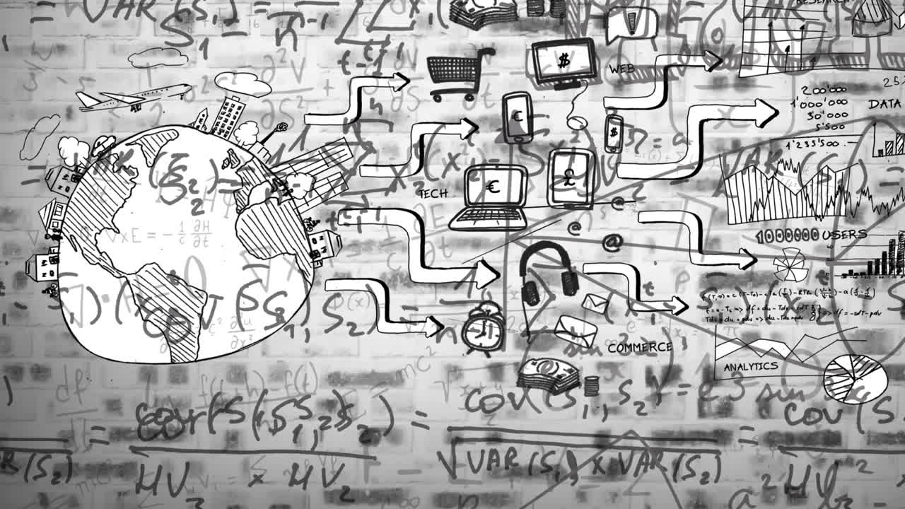 animación de los iconos de las redes sociales sobre ecuaciones matemáticas