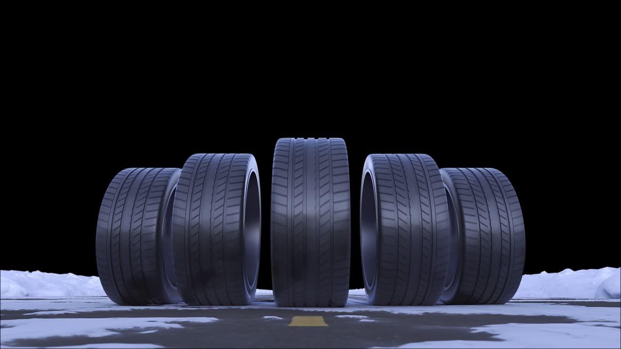 알파 채널과 함께 눈 인 도로에서 4개의 루프 자동차 바를 운전합니다.