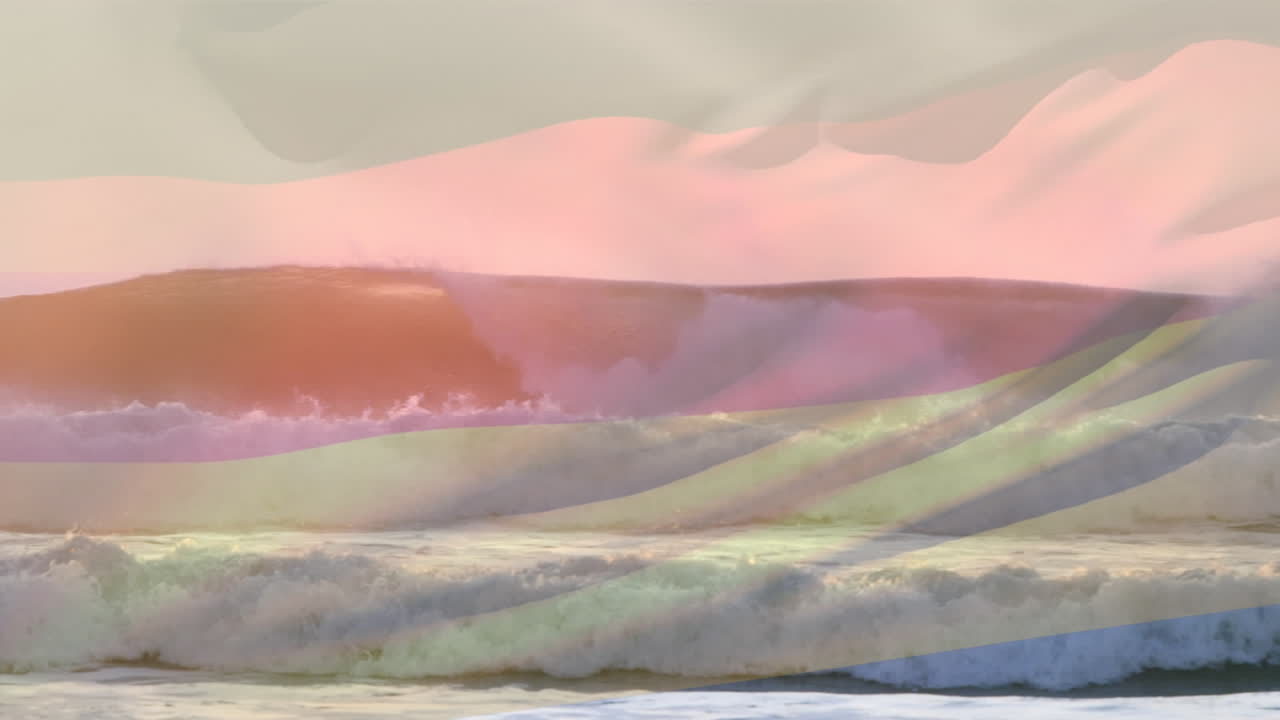 독일  ⁇ 발이 해변 해양 풍경 위에서 날아다니는 애니메이션