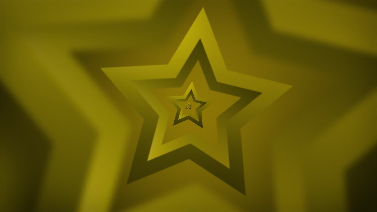 Rotating spinning 3D star abstract shape generates neon tunnel illusion on a dark gradient background motion graphics twirling vivid visual effects and a dynamic pattern backdrop colours dark yellow