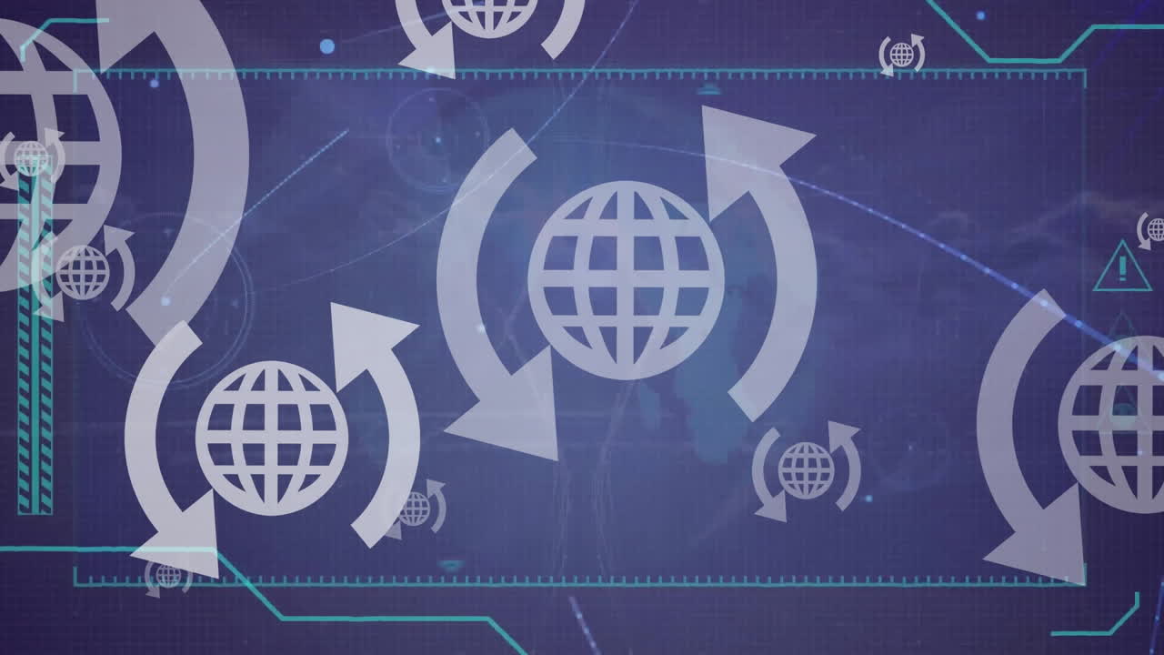 animación de la flecha alrededor del globo flotando sobre la interfaz abstracta y el globo