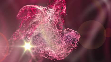 animation of light spot moving over digital wave and spots of light against pink background