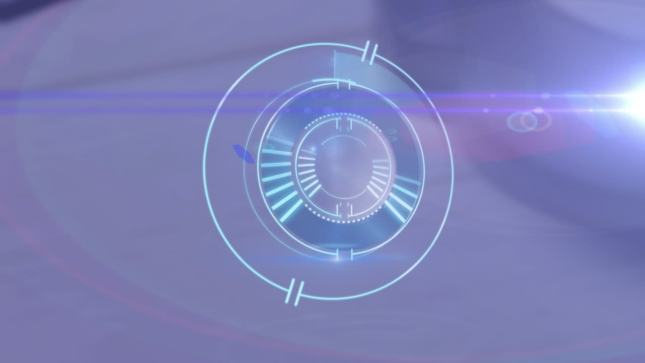 animación de la exploración del alcance sobre luz brillante sobre fondo púrpura