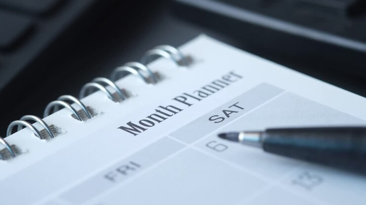 Primo piano di un'agenda mensile