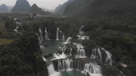 wide shot of the ban gioc water falls in cao bang, vietnam and china border