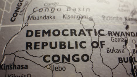 close-up view of a map centered on the democratic republic of congo