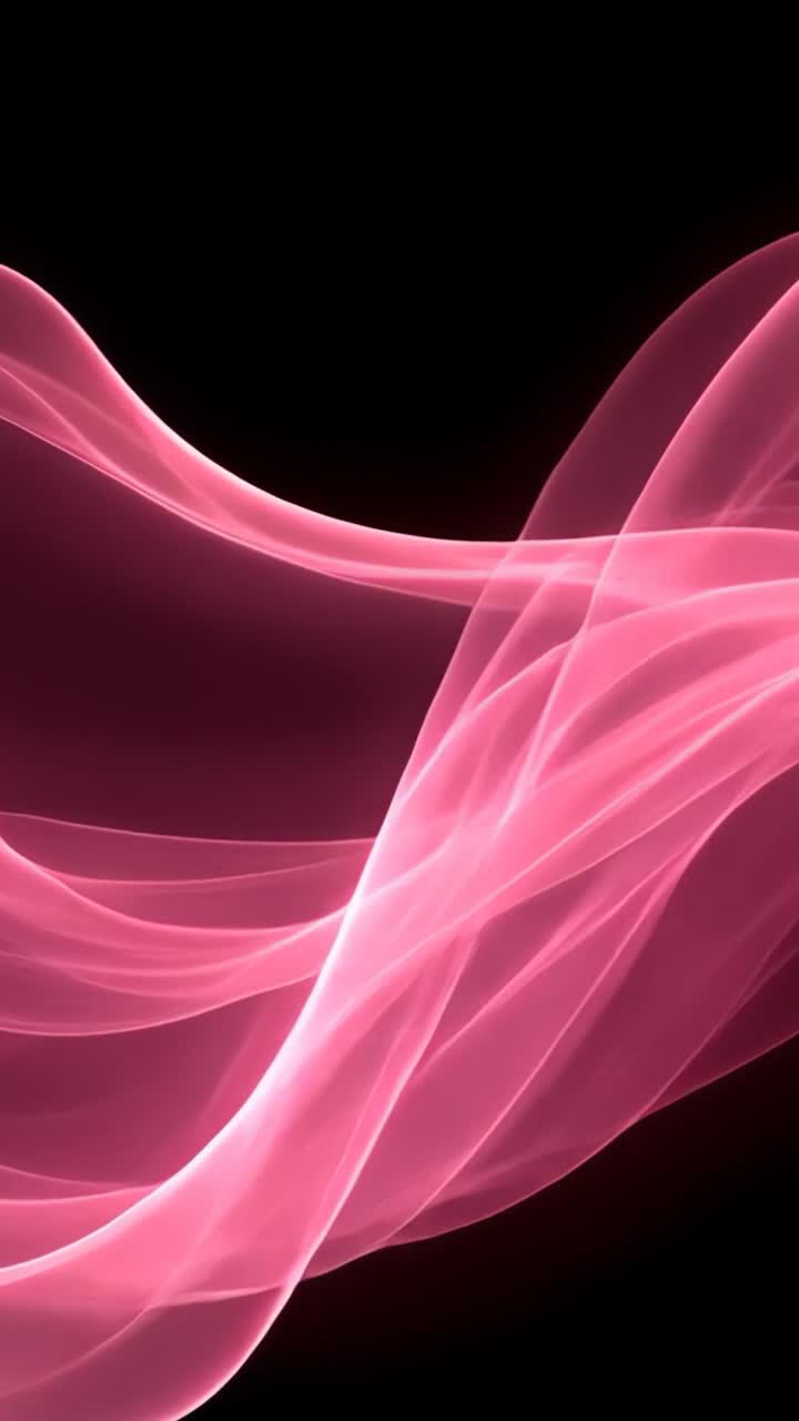 Vertical video: Materializing pink vapor ribbon growing and unfurling in dark void, showing motion