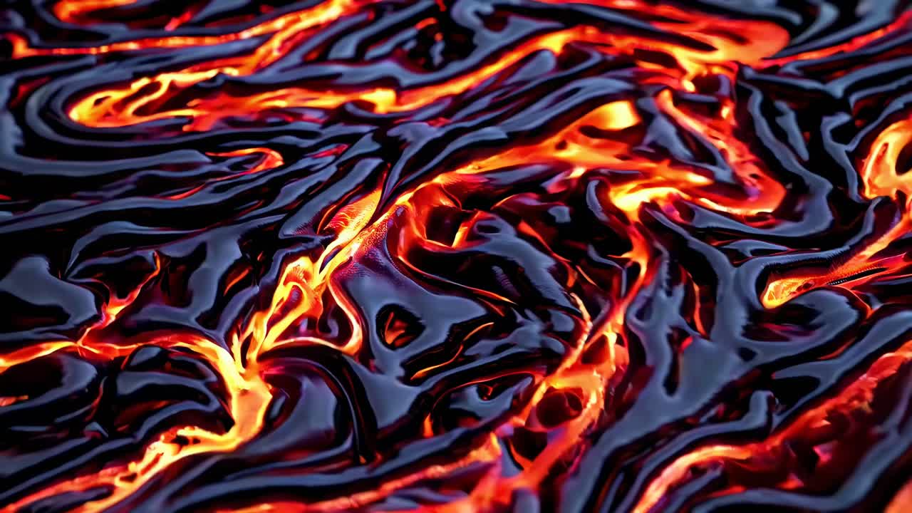 Video ravvicinato di lava fusa con una texture lucida e fluida.