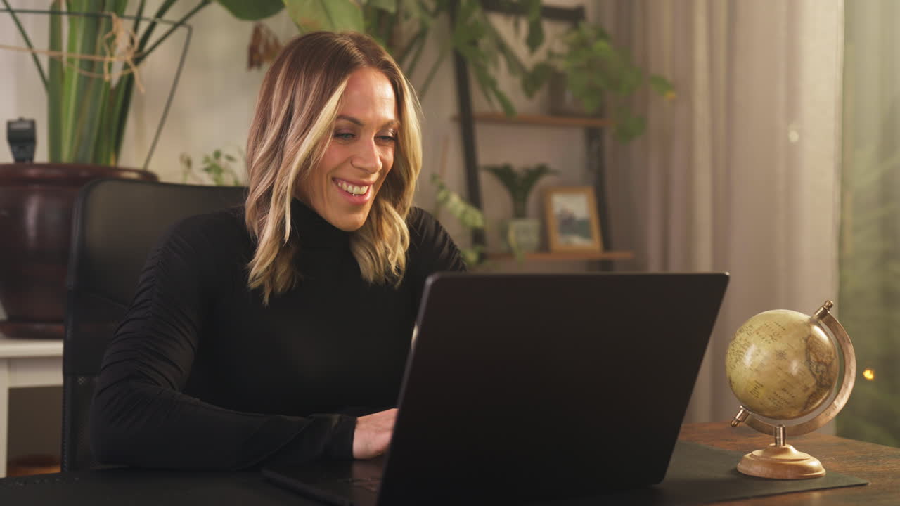 Woman Having A Video Call On Laptop - Work From Home. - closeup shot