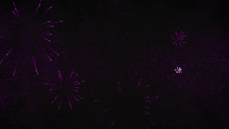 animation of new year's eve greetings and pink fireworks exploding on black background