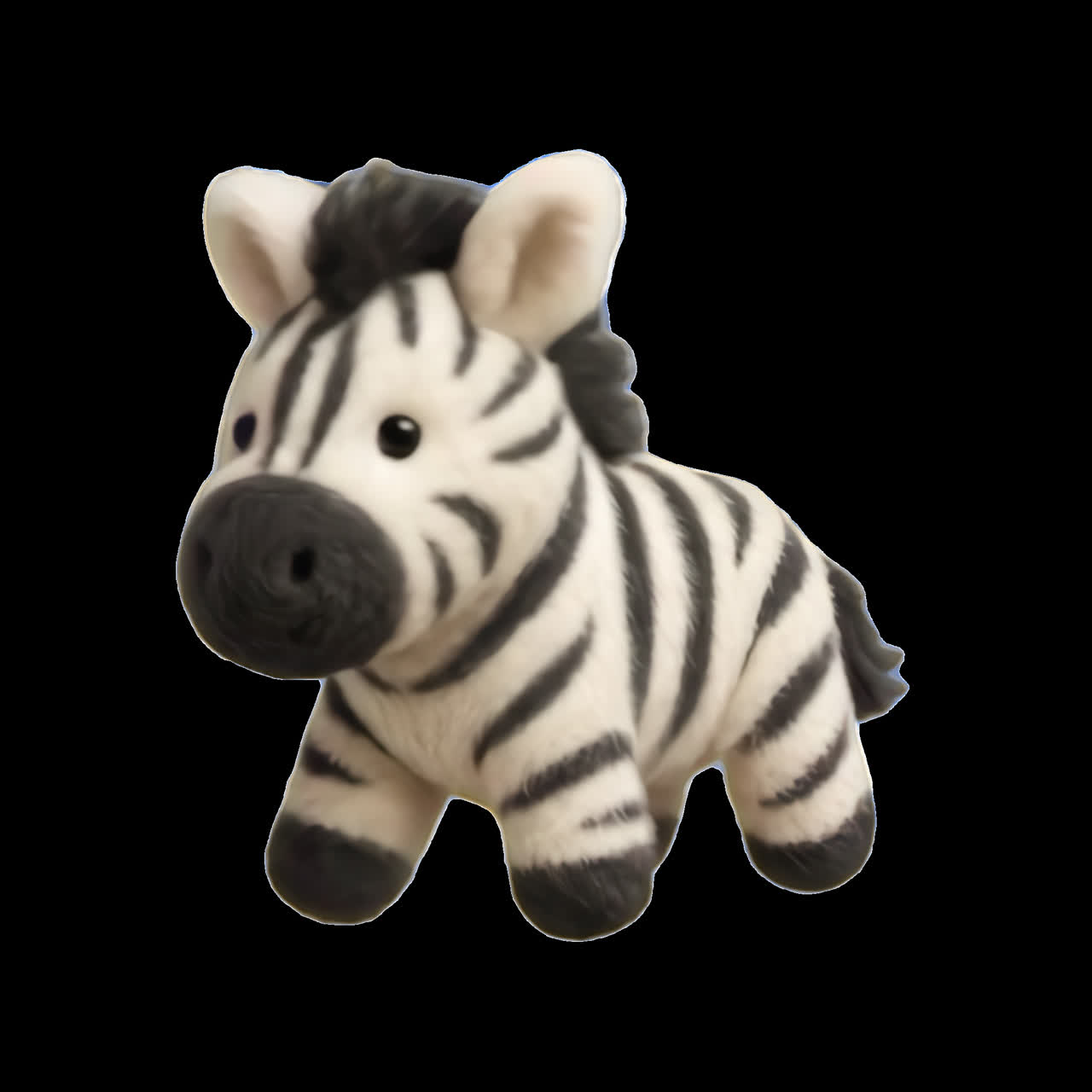 Cute zebra plush toy animation isolated asset, transparent 4K video, alpha channel, ProRes 4444