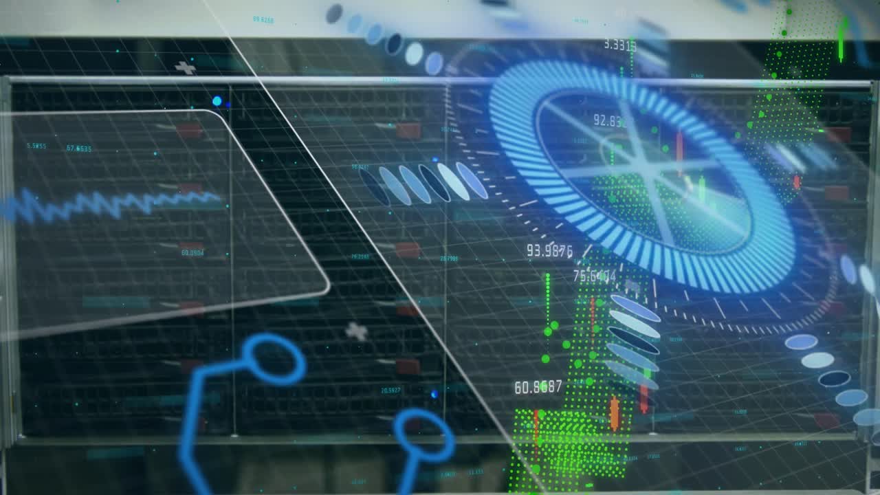 animación del procesamiento de datos a través de servidores informáticos