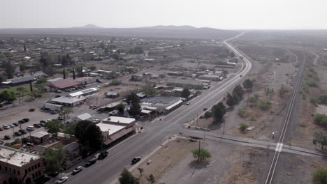 aerial view of shops and businesses in marathon, texas downtown, a small town outside of big bend national park