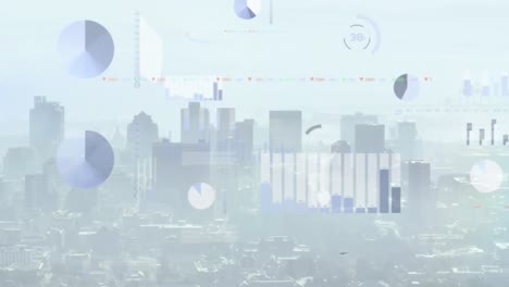 animation of data processing over cityscape