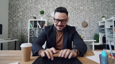 businessman surprised during video call