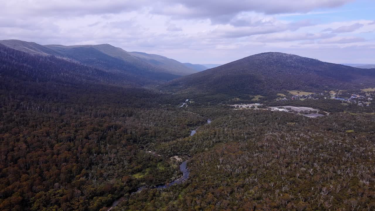 un vasto bosque con un estrecho arroyo en el parque nacional kosciuszko, nueva gales del sur, australia