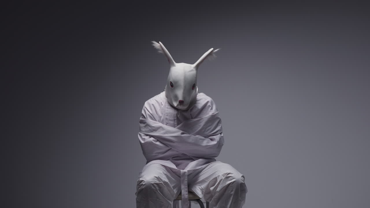 A Person in a Restraint with a Rabbit Mask