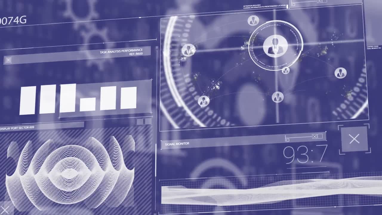 보라색 배경으로 그래프의 회전 화면의 애니메이션