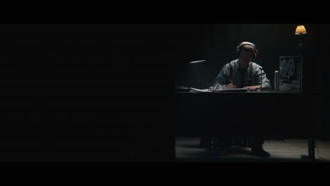 an intelligence officer listens to the wiretap recordings