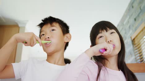 siblings brushing teeth in the bathroom 4k