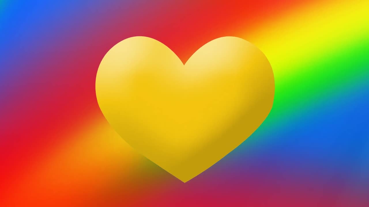 animación de un corazón amarillo sobre un fondo de arco iris
