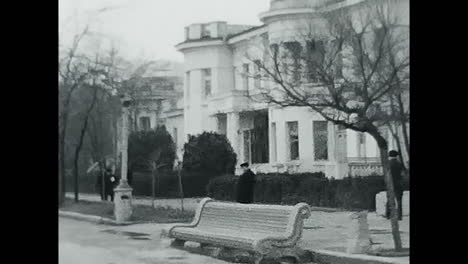 a video of a park bench in black and white. circa ussr 1970: a timeless video showcasing a park bench in black and white, evoking nostalgia and simplicity.