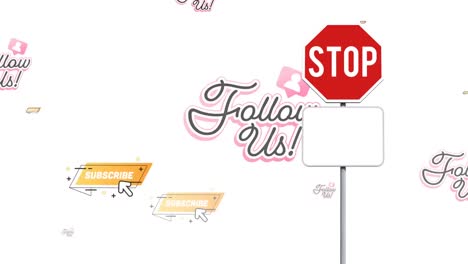 Stop-signboard-post-with-copy-space-against-social-media-icons-on-white-background