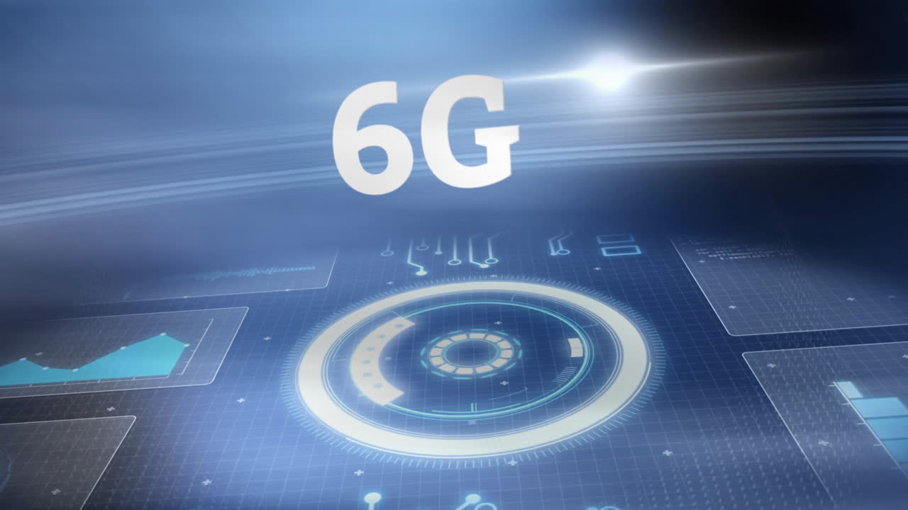 animazione della tecnologia 6g su interfaccia digitale futuristica con grafici e grafici