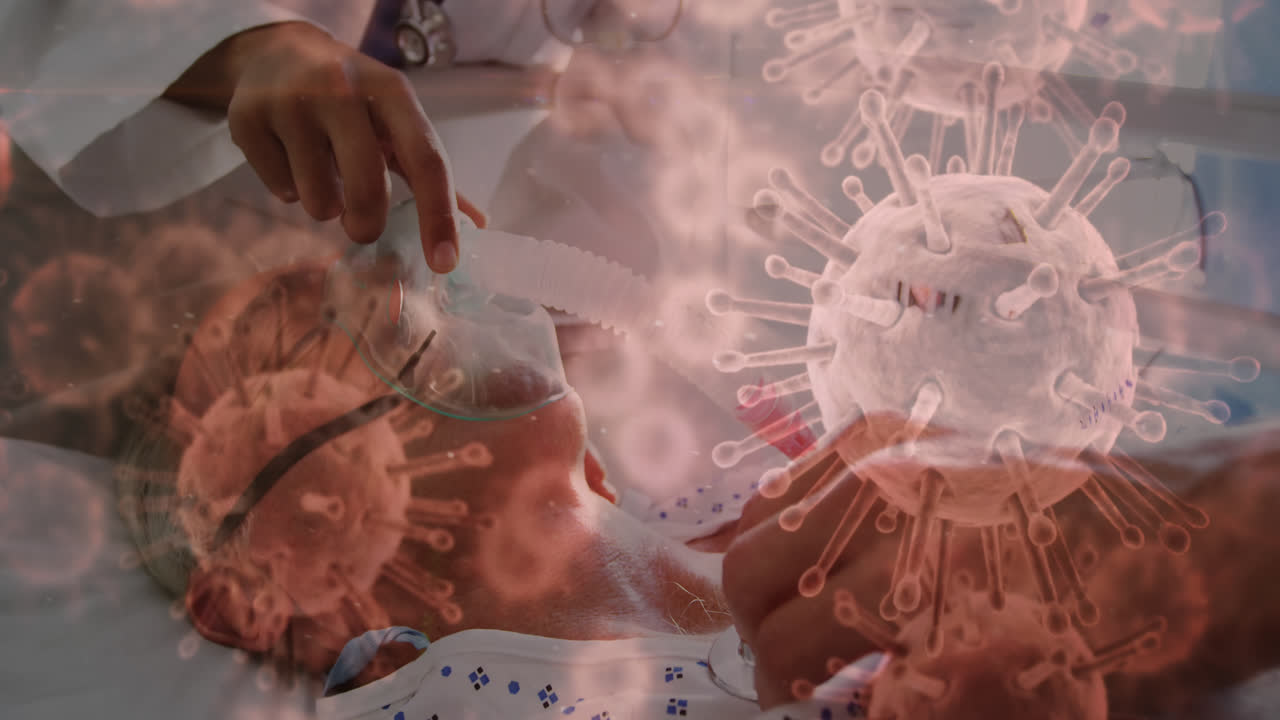 코로나19 세포는 병원에서 환자를 치료하는 의사에 대해 움직입니다.