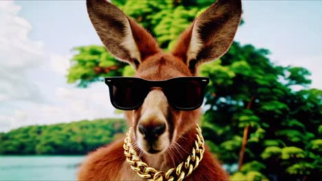 kangaroo with sunglasses and gold chain