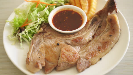 grilled-pork-chop-steak-with-Thai-spicy-dipping-sauce-or-Jaew-sauce---fusion-food-style