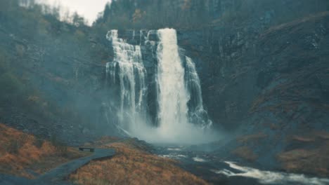 view of the stunning skjerfossen waterfall