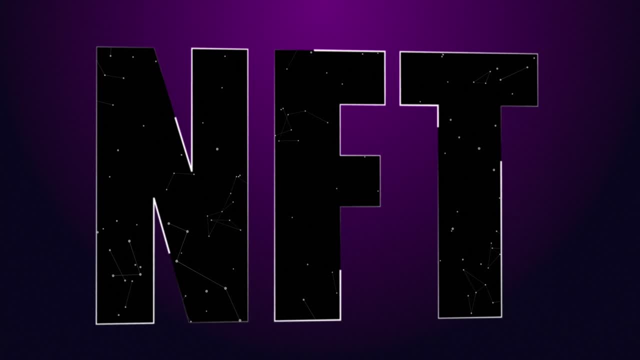 animación de texto nft negro sobre fondo violeta