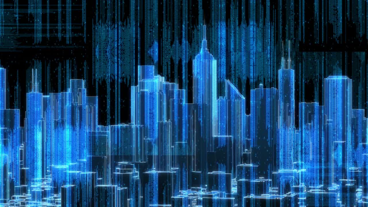 도시 스카이라인 컴퓨터 데이터 코드 비행 도 (루프)