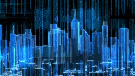 city skyline computer data code fly orbit (loop)